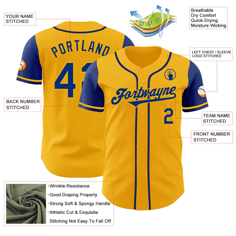 Custom Gold Royal Authentic Two Tone Baseball Jersey