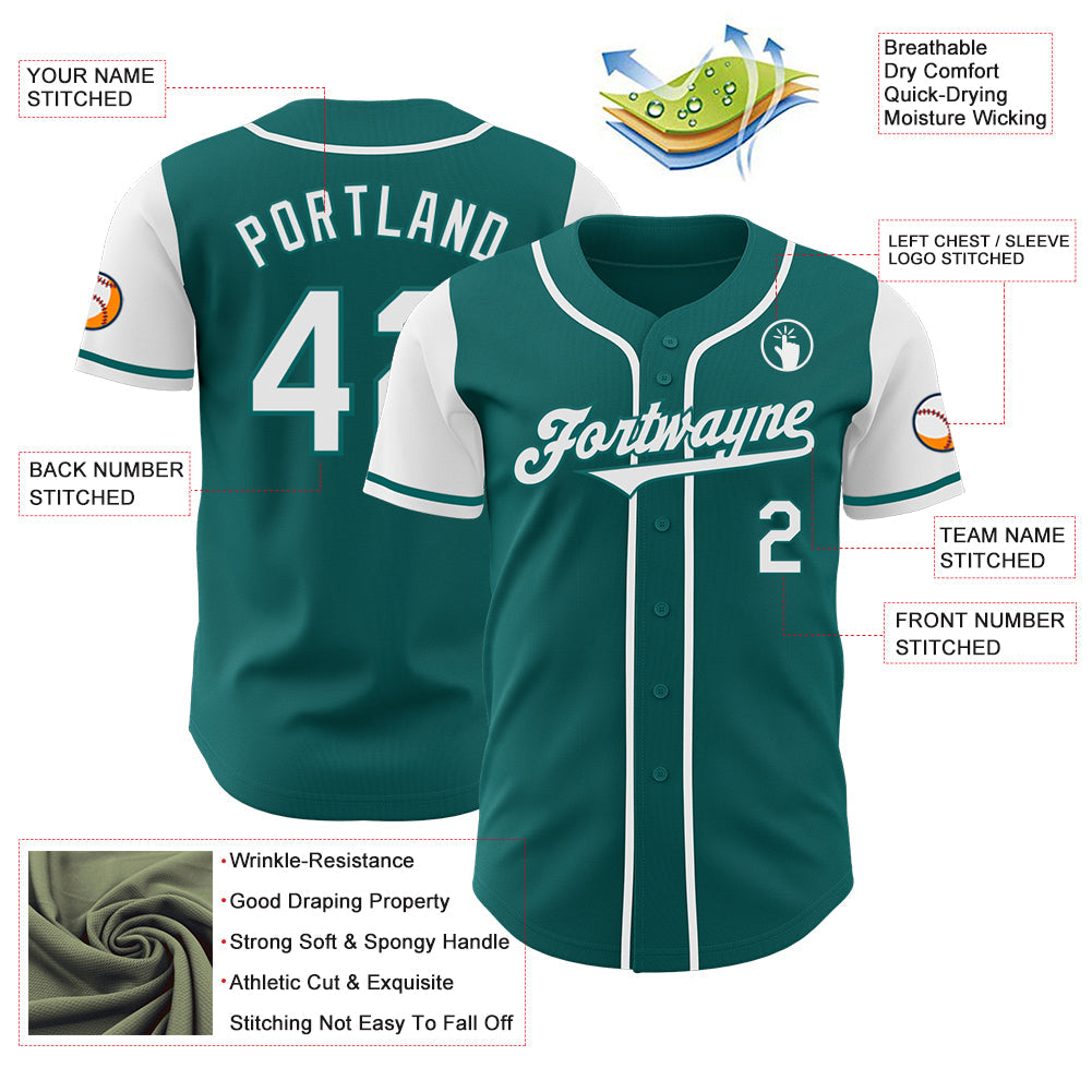 Custom Teal White Authentic Two Tone Baseball Jersey
