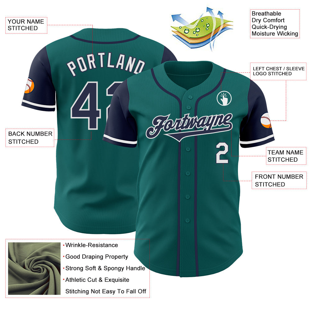 Custom Teal Navy-White Authentic Two Tone Baseball Jersey