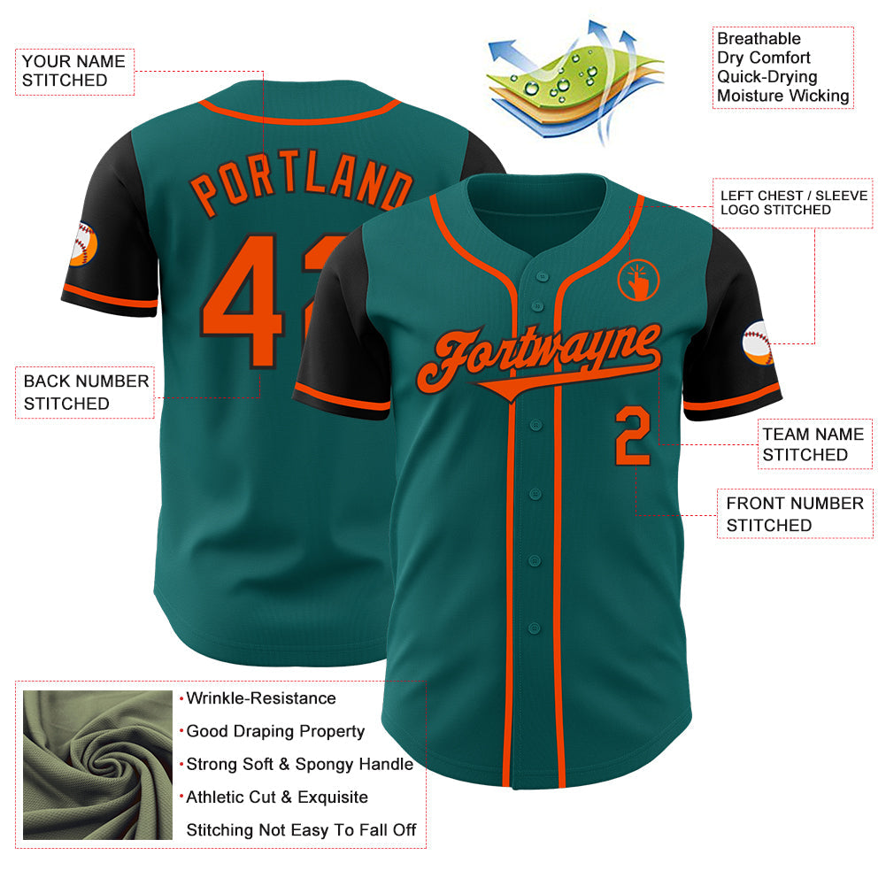 Custom Teal Orange-Black Authentic Two Tone Baseball Jersey