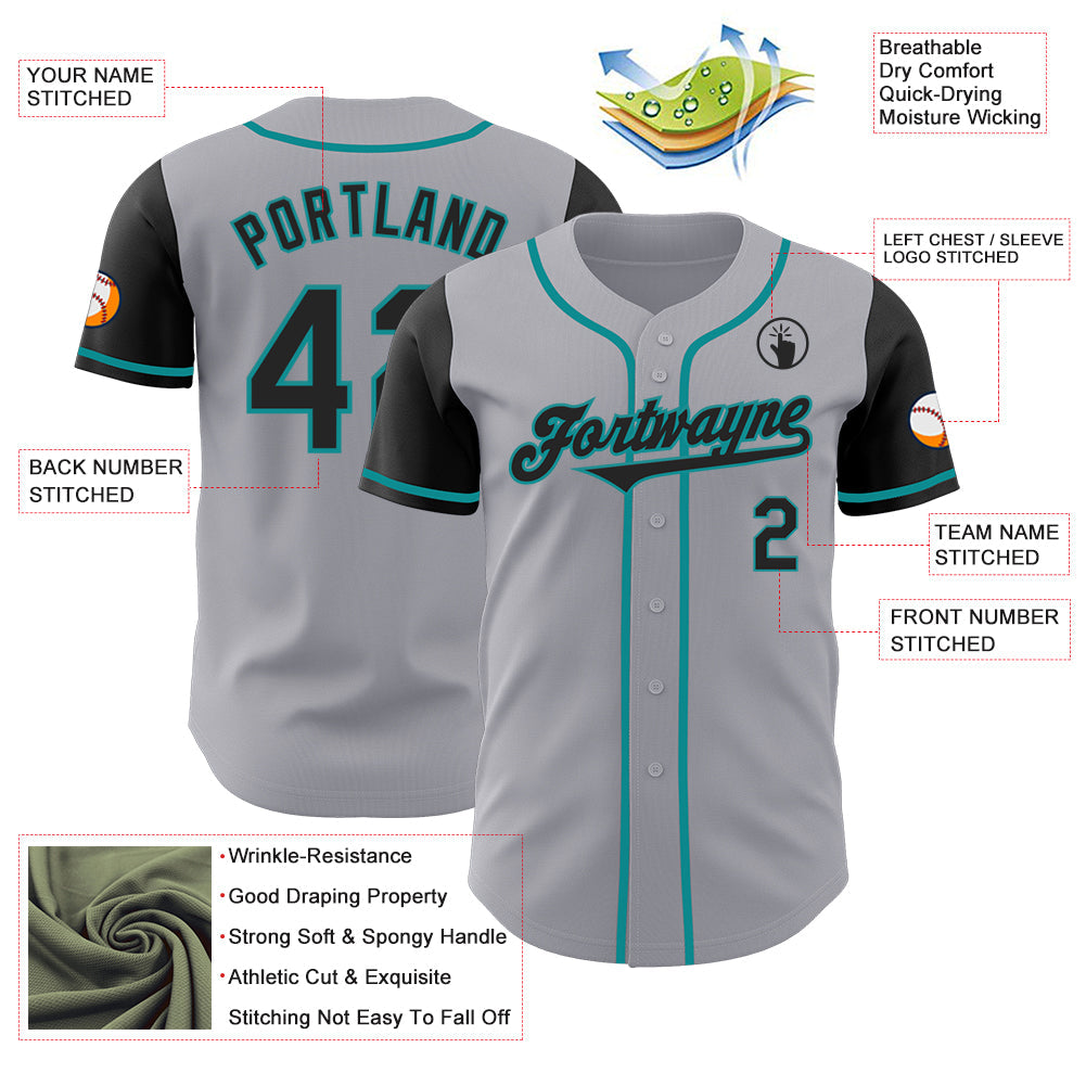 Custom Gray Black-Teal Authentic Two Tone Baseball Jersey