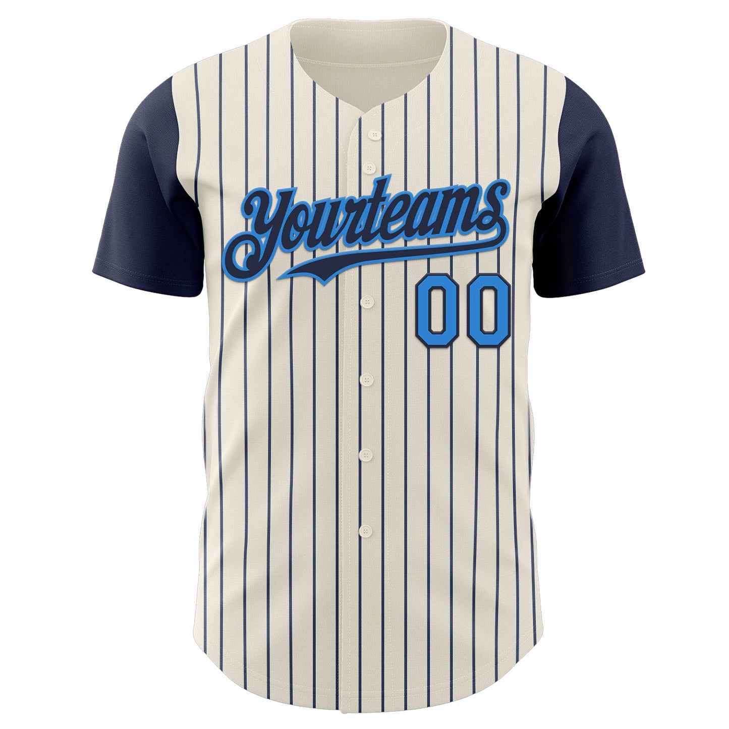 Custom Cream Navy Pinstripe Electric Blue Authentic Two Tone Baseball Jersey