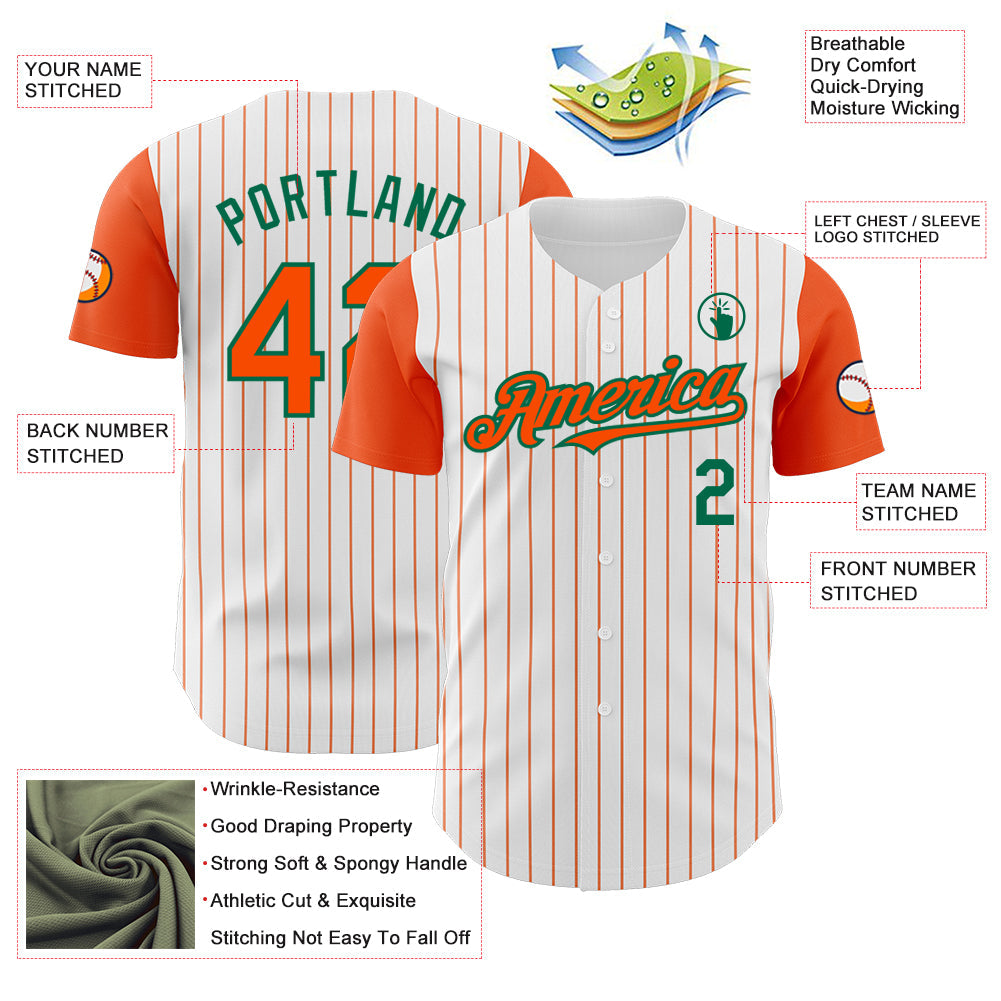 Custom White Orange Pinstripe Kelly Green Authentic Two Tone Baseball Jersey