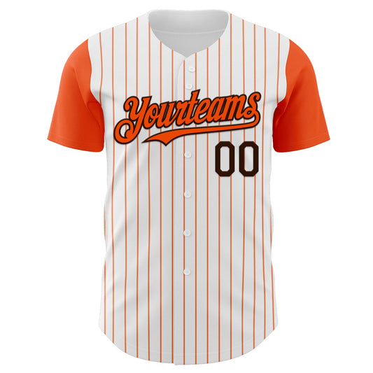 Custom White Orange Pinstripe Brown Authentic Two Tone Baseball Jersey