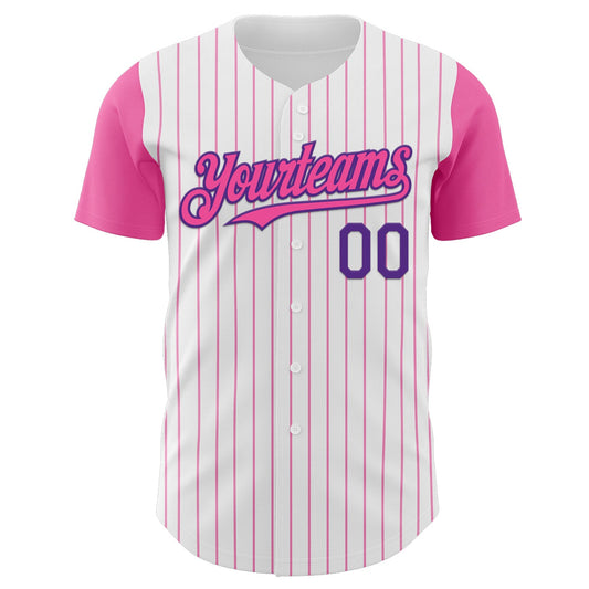 Custom White Pink Pinstripe Purple Authentic Two Tone Baseball Jersey