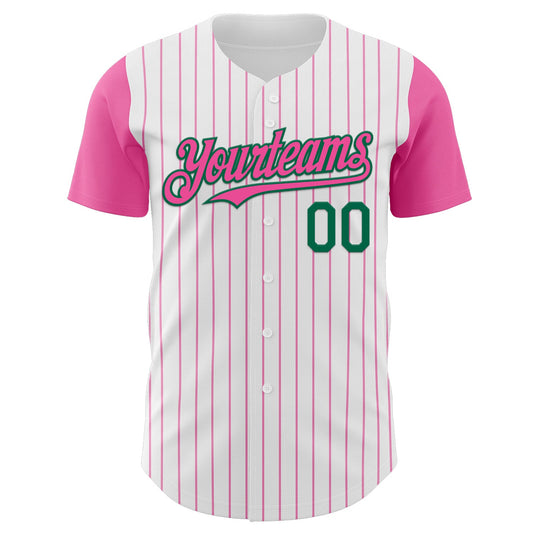 Custom White Pink Pinstripe Kelly Green Authentic Two Tone Baseball Jersey