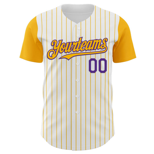Custom White Gold Pinstripe Purple Authentic Two Tone Baseball Jersey