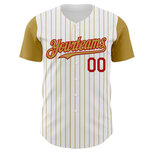 Custom White Old Gold Pinstripe Red Authentic Two Tone Baseball Jersey