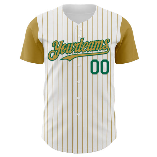 Custom White Old Gold Pinstripe Kelly Green Authentic Two Tone Baseball Jersey