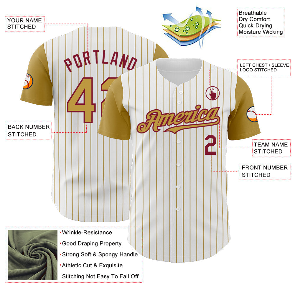 Custom White Old Gold Pinstripe Crimson Authentic Two Tone Baseball Jersey