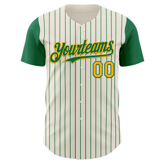 Custom Cream Kelly Green Pinstripe Gold Authentic Two Tone Baseball Jersey