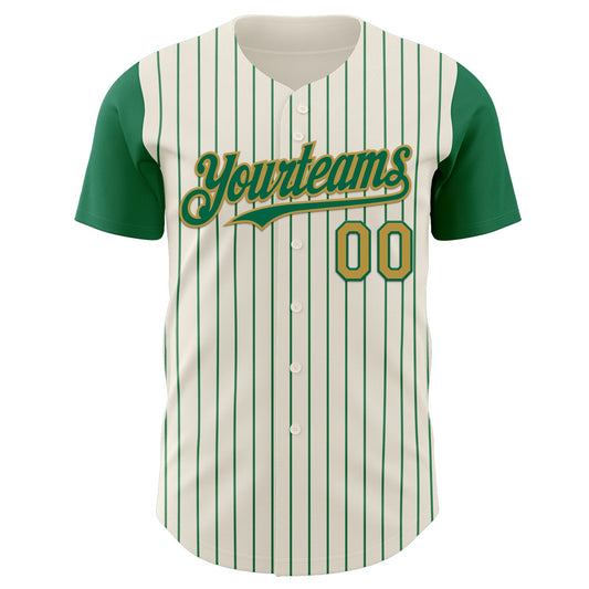 Custom Cream Kelly Green Pinstripe Old Gold Authentic Two Tone Baseball Jersey