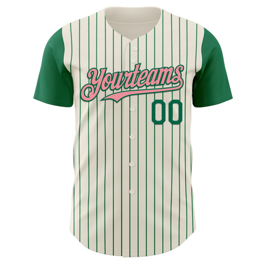Custom Cream Kelly Green Pinstripe Medium Pink Authentic Two Tone Baseball Jersey