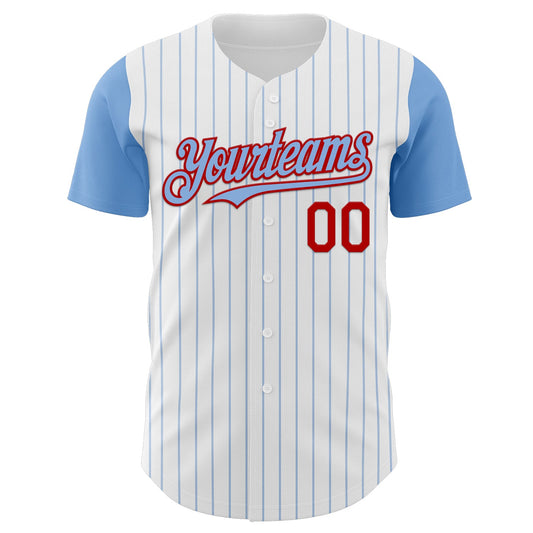 Custom White Light Blue Pinstripe Red Authentic Two Tone Baseball Jersey