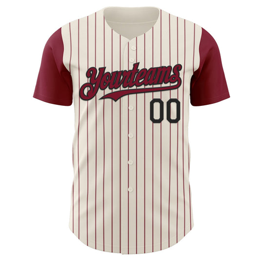 Custom Cream Crimson Pinstripe Black Authentic Two Tone Baseball Jersey