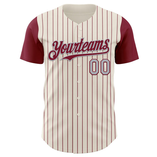 Custom Cream Crimson Pinstripe Gray Authentic Two Tone Baseball Jersey