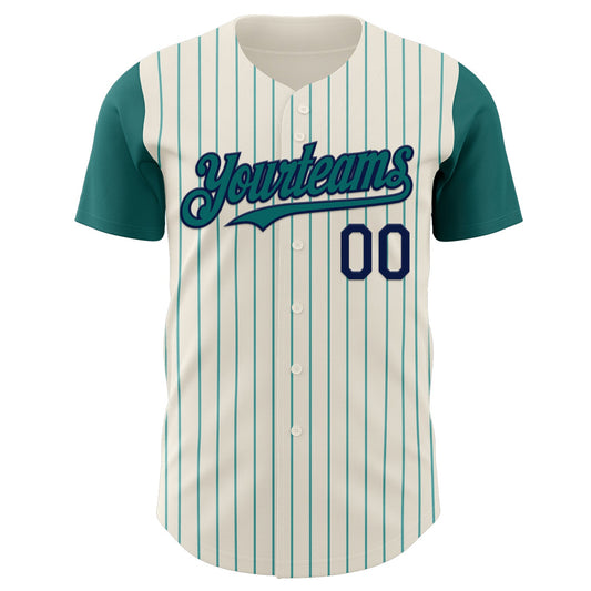 Custom Cream Teal Pinstripe Navy Authentic Two Tone Baseball Jersey