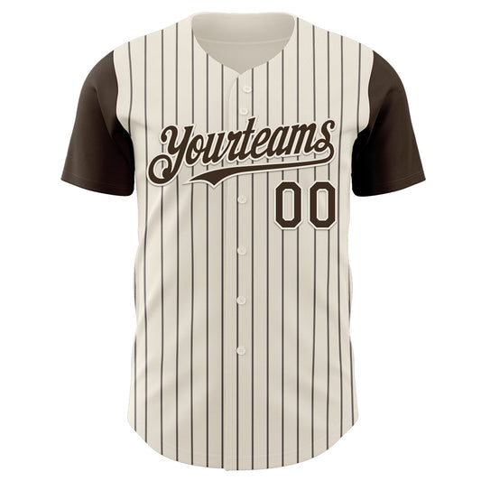 Custom Cream Brown Pinstripe Brown Authentic Two Tone Baseball Jersey