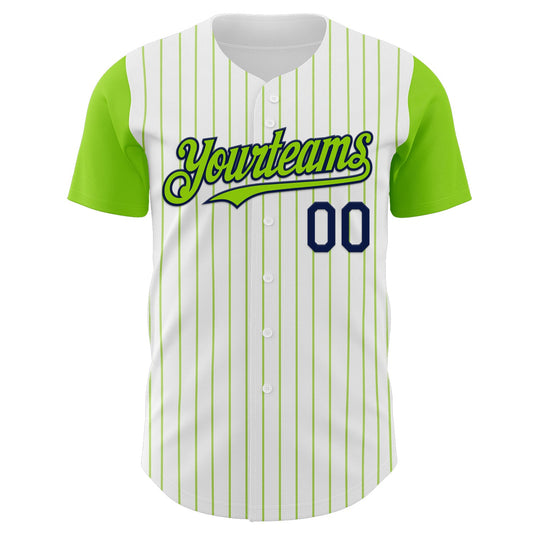 Custom White Neon Green Pinstripe Navy Authentic Two Tone Baseball Jersey
