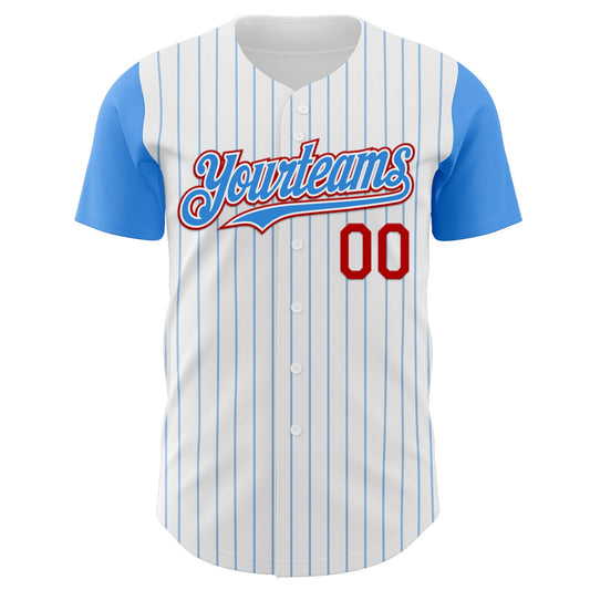 Custom White Electric Blue Pinstripe Red Authentic Two Tone Baseball Jersey