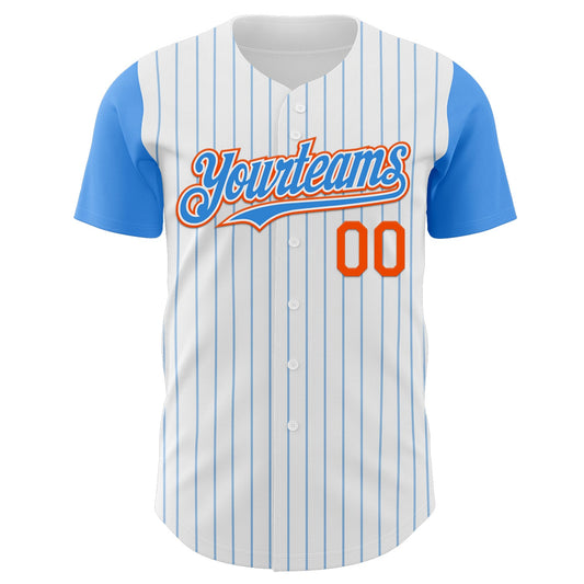 Custom White Electric Blue Pinstripe Orange Authentic Two Tone Baseball Jersey