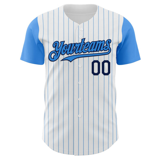 Custom White Electric Blue Pinstripe Navy Authentic Two Tone Baseball Jersey