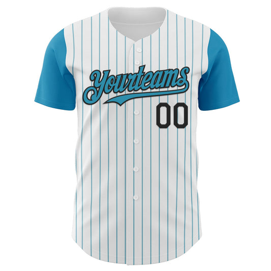 Custom White Panther Blue Pinstripe Black Authentic Two Tone Baseball Jersey