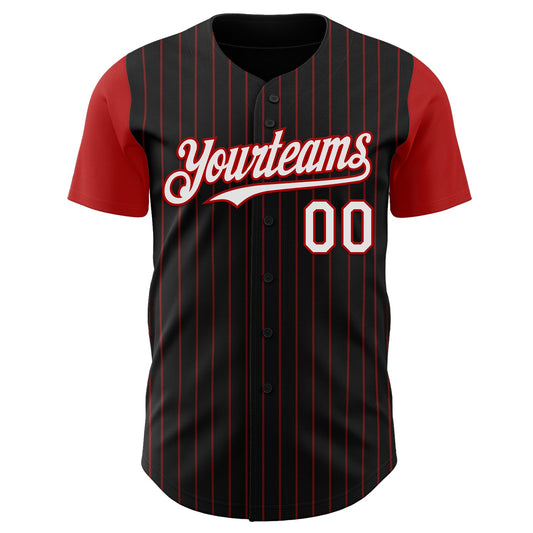Custom Black Red Pinstripe White Authentic Two Tone Baseball Jersey