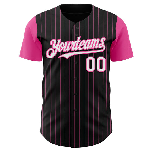 Custom Black Pink Pinstripe White Authentic Two Tone Baseball Jersey