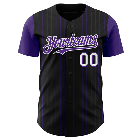 Custom Black Purple Pinstripe White Authentic Two Tone Baseball Jersey