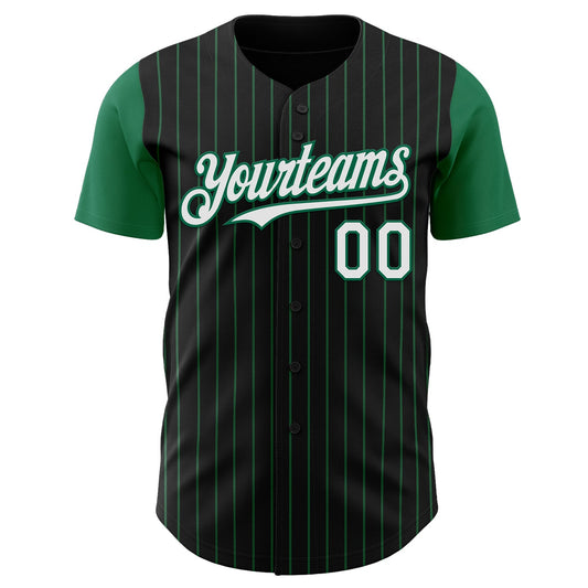 Custom Black Kelly Green Pinstripe White Authentic Two Tone Baseball Jersey