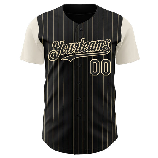 Custom Black Cream Pinstripe Cream Authentic Two Tone Baseball Jersey