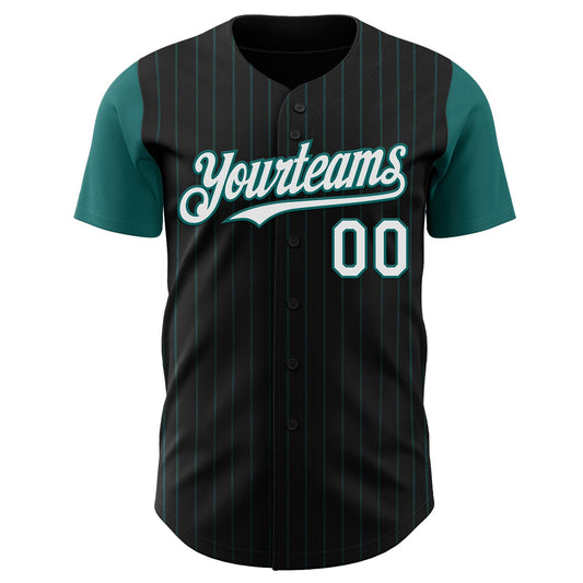 Custom Black Teal Pinstripe White Authentic Two Tone Baseball Jersey