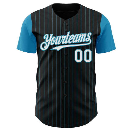 Custom Black Panther Blue Pinstripe White Authentic Two Tone Baseball Jersey