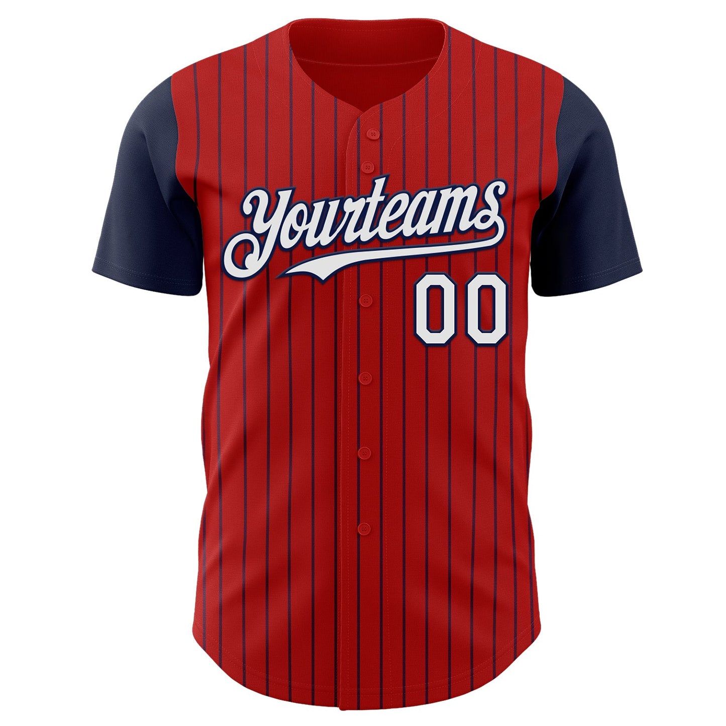 Custom Red Navy Pinstripe White Authentic Two Tone Baseball Jersey