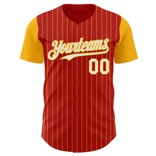 Custom Red Gold Pinstripe White Authentic Two Tone Baseball Jersey