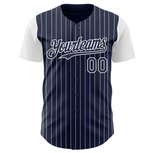 Custom Navy White Pinstripe White Authentic Two Tone Baseball Jersey