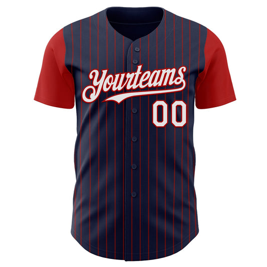 Custom Navy Red Pinstripe White Authentic Two Tone Baseball Jersey