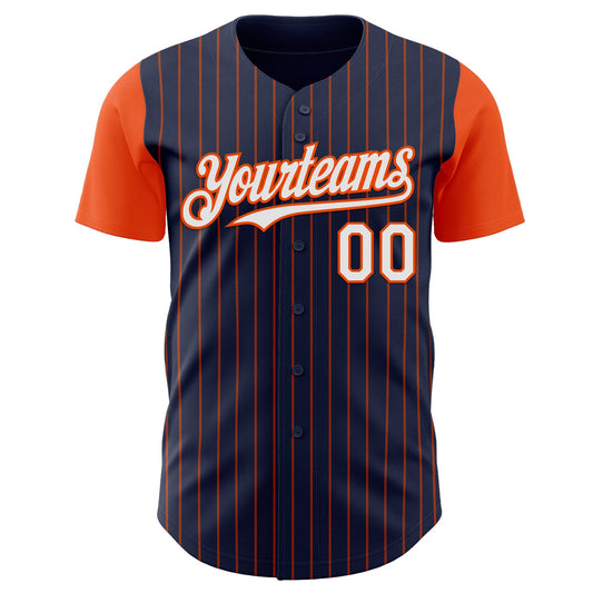 Custom Navy Orange Pinstripe White Authentic Two Tone Baseball Jersey