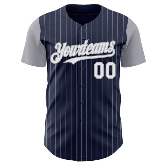 Custom Navy Gray Pinstripe White Authentic Two Tone Baseball Jersey