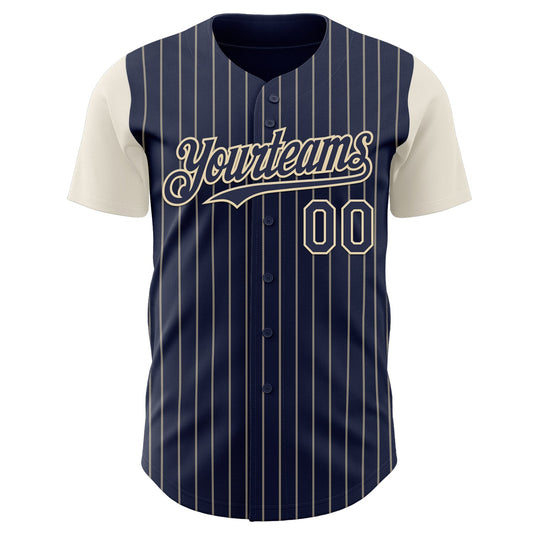 Custom Navy Cream Pinstripe Cream Authentic Two Tone Baseball Jersey