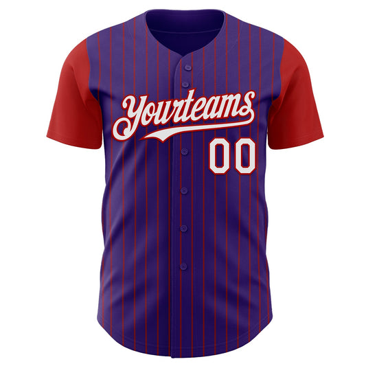 Custom Purple Red Pinstripe White Authentic Two Tone Baseball Jersey