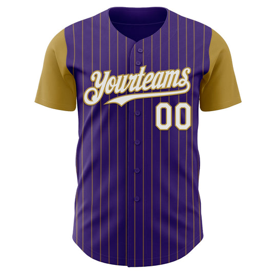 Custom Purple Old Gold Pinstripe White Authentic Two Tone Baseball Jersey