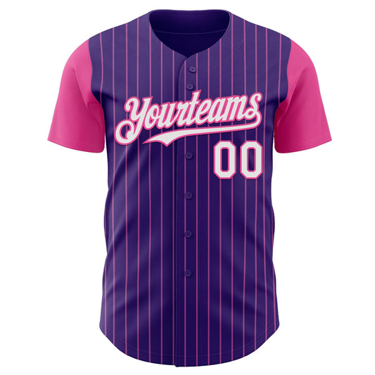 Custom Purple Pink Pinstripe White Authentic Two Tone Baseball Jersey