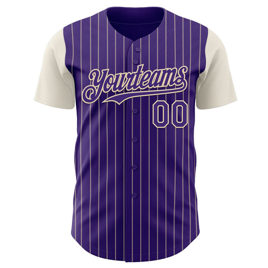 Custom Purple Cream Pinstripe Cream Authentic Two Tone Baseball Jersey