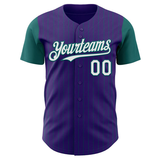 Custom Purple Teal Pinstripe White Authentic Two Tone Baseball Jersey