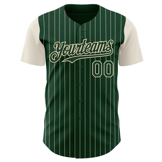 Custom Green Cream Pinstripe Cream Authentic Two Tone Baseball Jersey