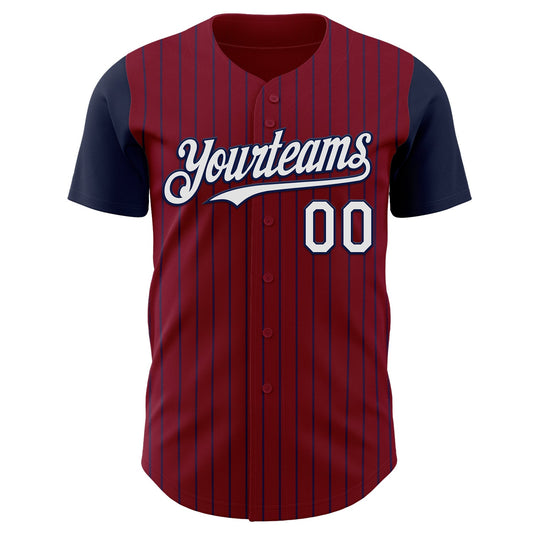 Custom Crimson Navy Pinstripe White Authentic Two Tone Baseball Jersey