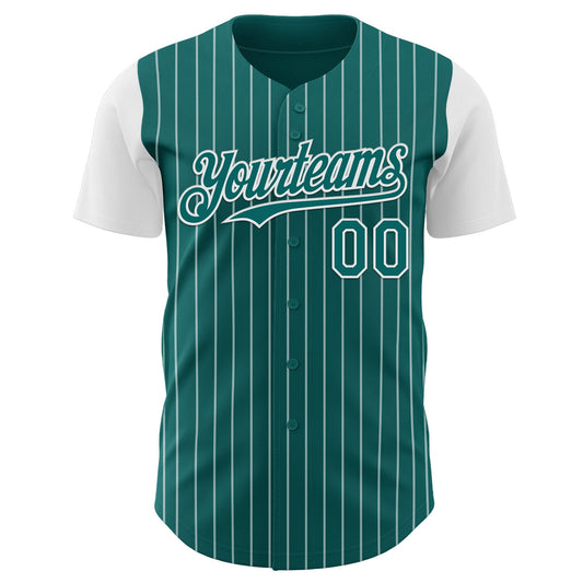 Custom Teal White Pinstripe White Authentic Two Tone Baseball Jersey