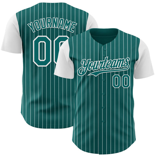 Custom Teal White Pinstripe White Authentic Two Tone Baseball Jersey